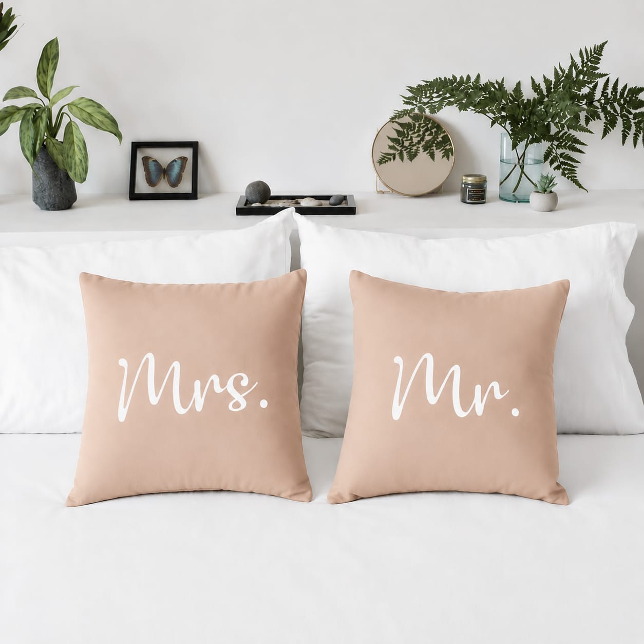 Mr & MRs 2 PCs Luxury Laser Cut Velvet Cushion Covers