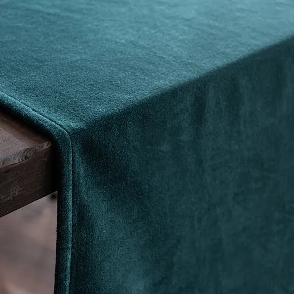 Zink Teal Plain Velvet 3 PCs Table Runner Mats Set