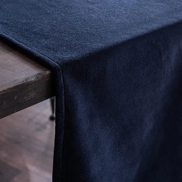 Navy Blue Plain Velvet 3 PCs Table Runner Mats Set