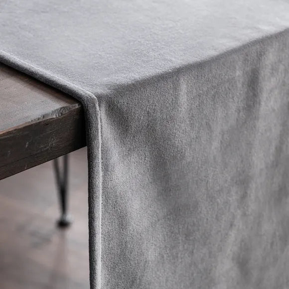 Light Grey Plain Velvet 3 PCs Table Runner Mats Set
