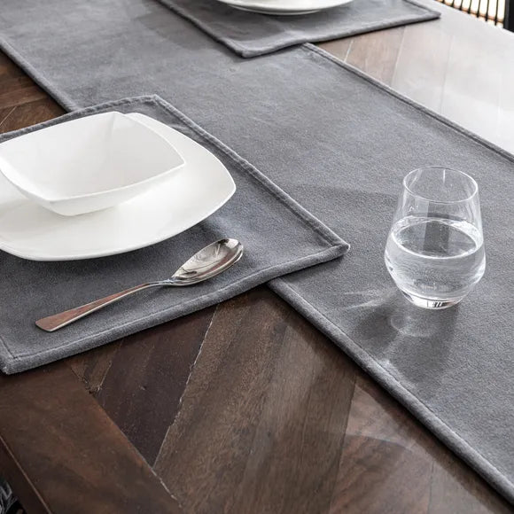 Light Grey Plain Velvet 3 PCs Table Runner Mats Set