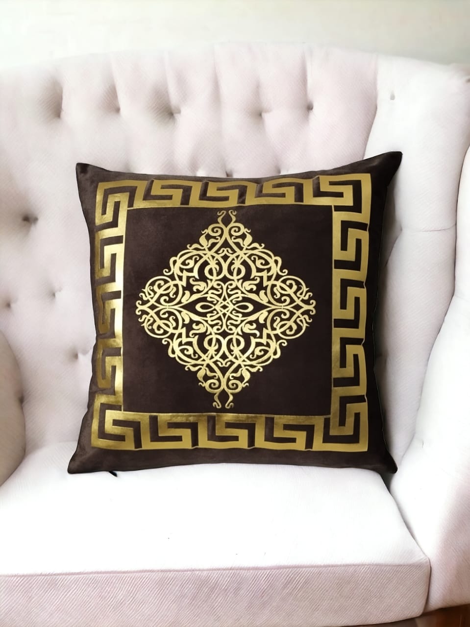 Golden Applique Work Luxury Laser Cut Velvet Cushion Covers