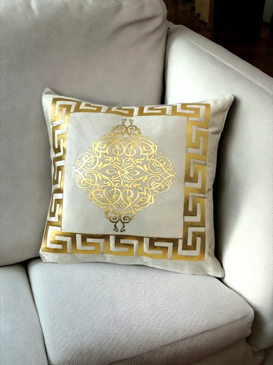 Golden Applique Work Luxury Laser Cut Velvet Cushion Covers