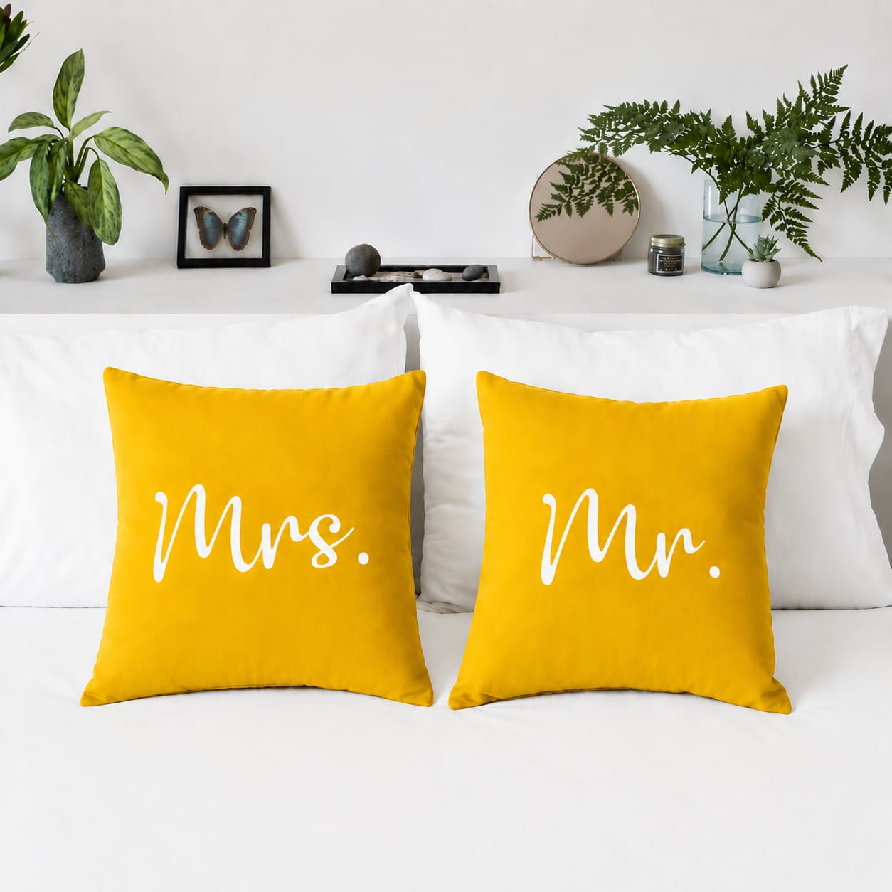 Mr & MRs 2 PCs Luxury Laser Cut Velvet Cushion Covers