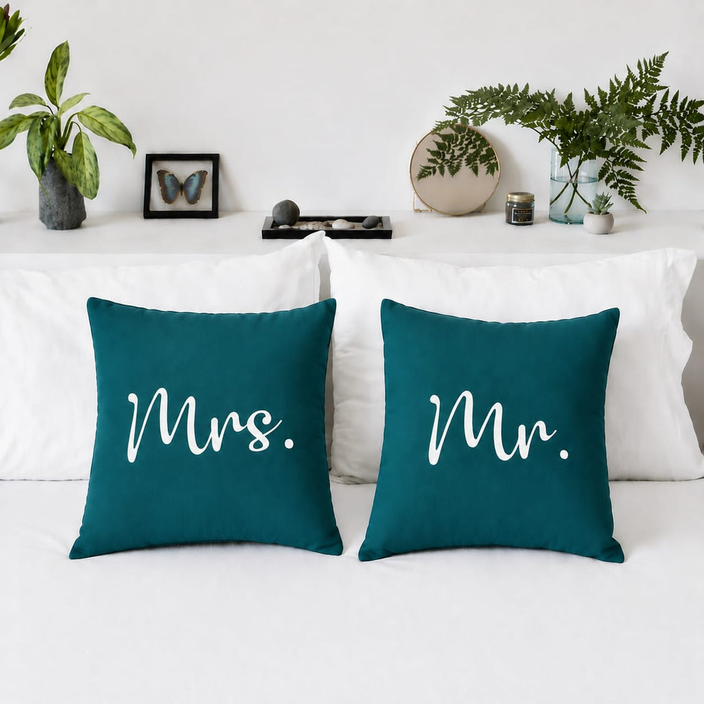 Mr & MRs 2 PCs Luxury Laser Cut Velvet Cushion Covers