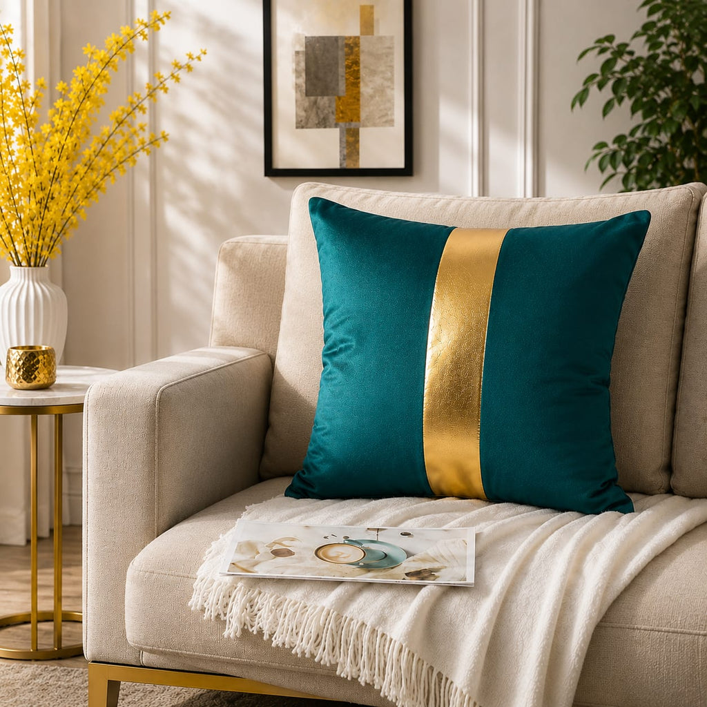 Golden Stribe Laser Cut work Cushion Covers