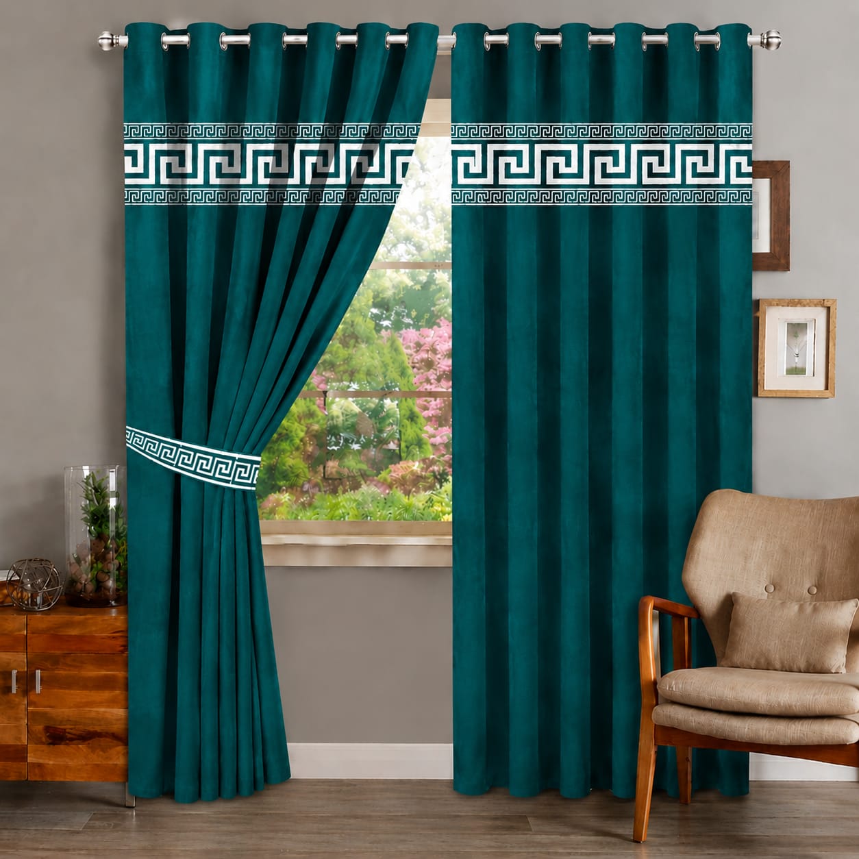 1 Pair of Laser Cutwork Versace Velvet Curtains