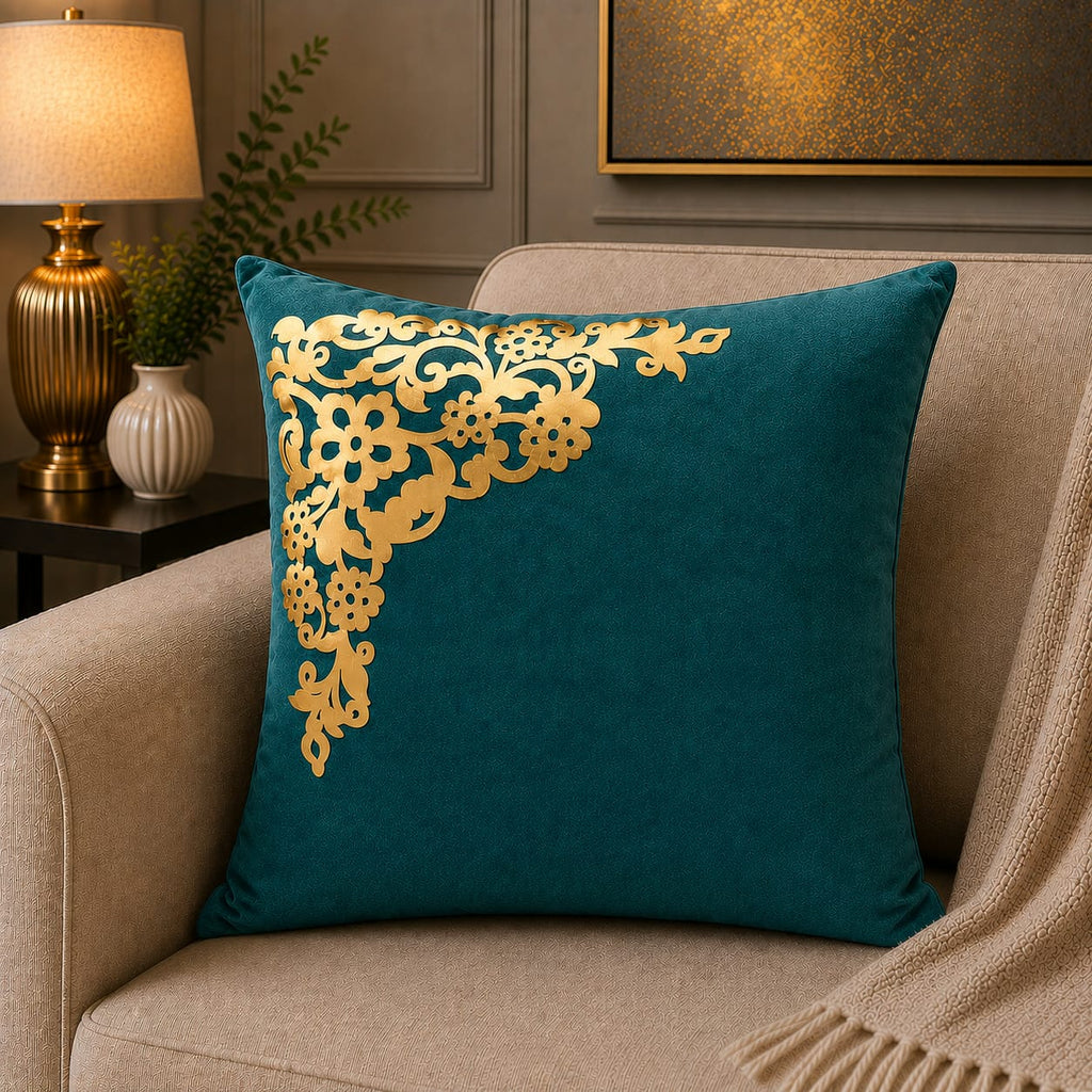 Corner Motive Lather and Velvet Cushion Covers