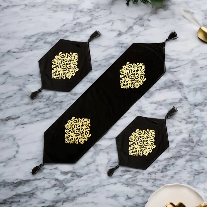 Luxury Laser Cut Velvet Runner Mat Set 3 PCs Table Mats