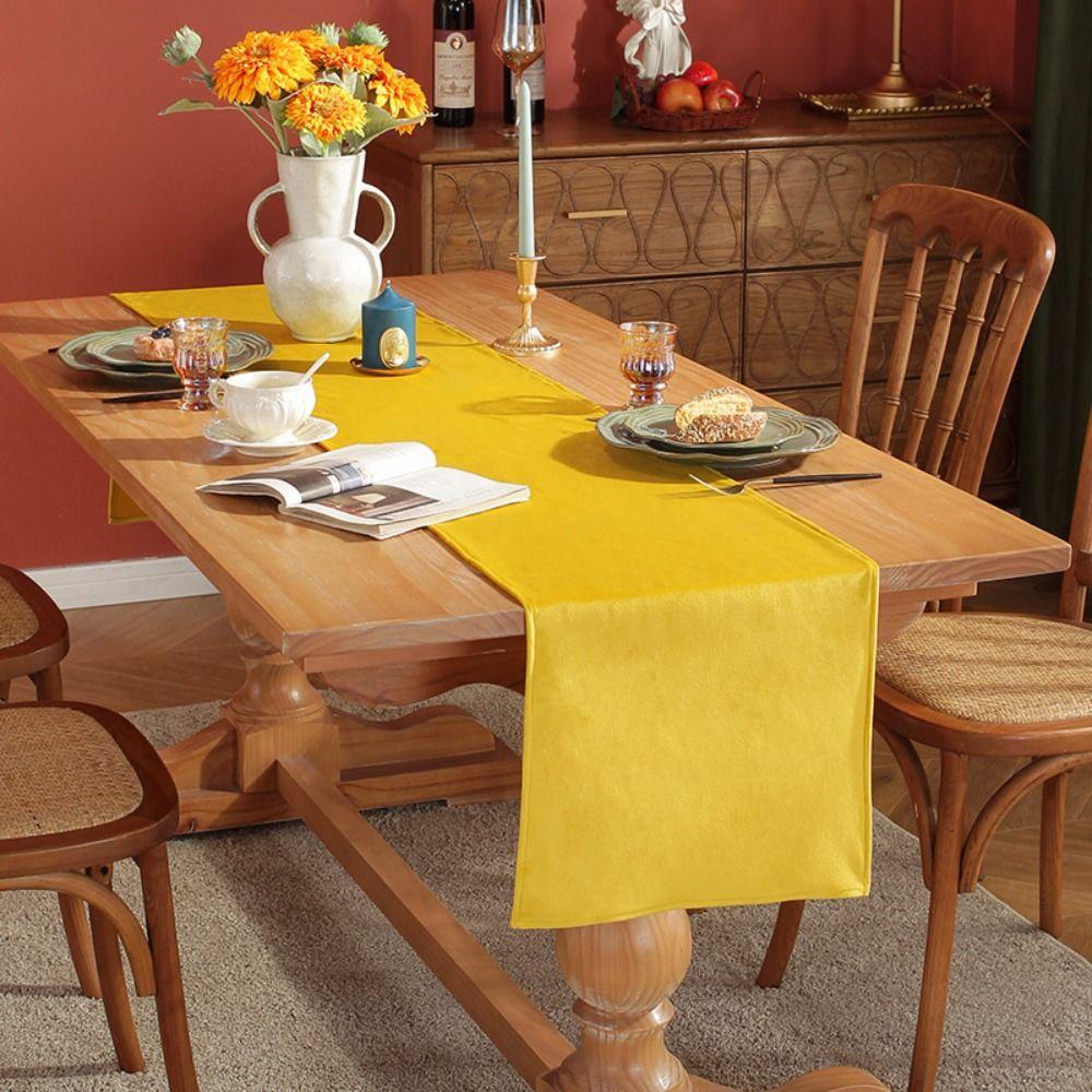 Yellow Plain Velvet 3 PCs Table Runner Mats Set
