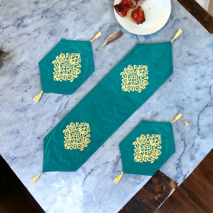 Luxury Laser Cut Velvet Runner Mat Set 3 PCs Table Mats