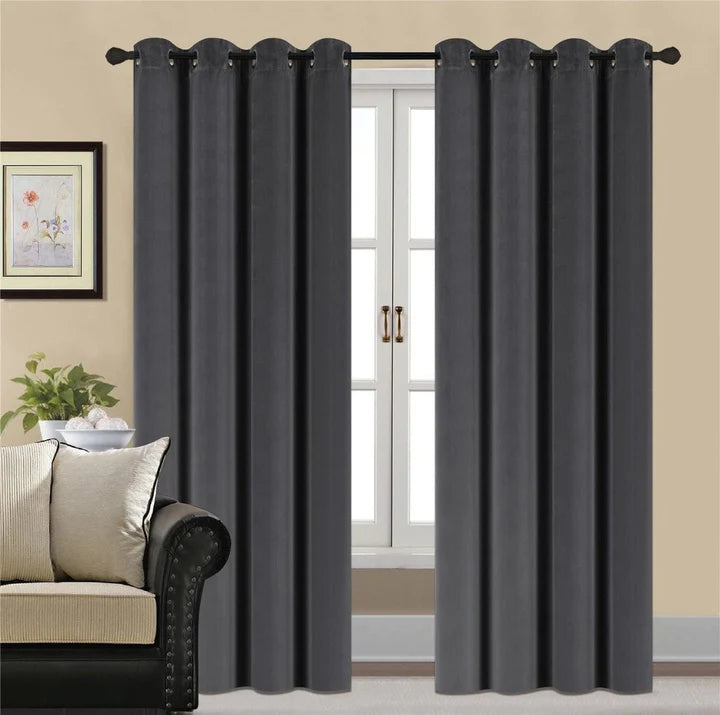 Dark Grey 1 pair 2 Panels Plain Velvet Curtains