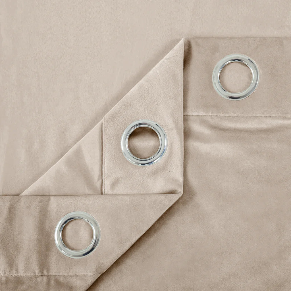 Beige 1 Pair 2 Panels Plain Velvet Curtains