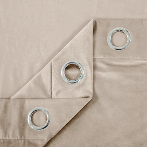 Beige 1 Pair 2 Panels Plain Velvet Curtains