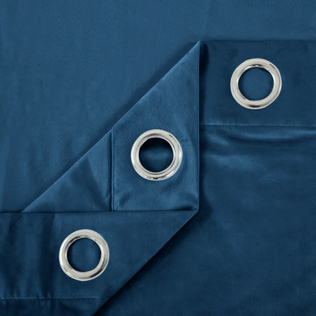Blue 1 Pair 2 Panels Plain Velvet Curtains