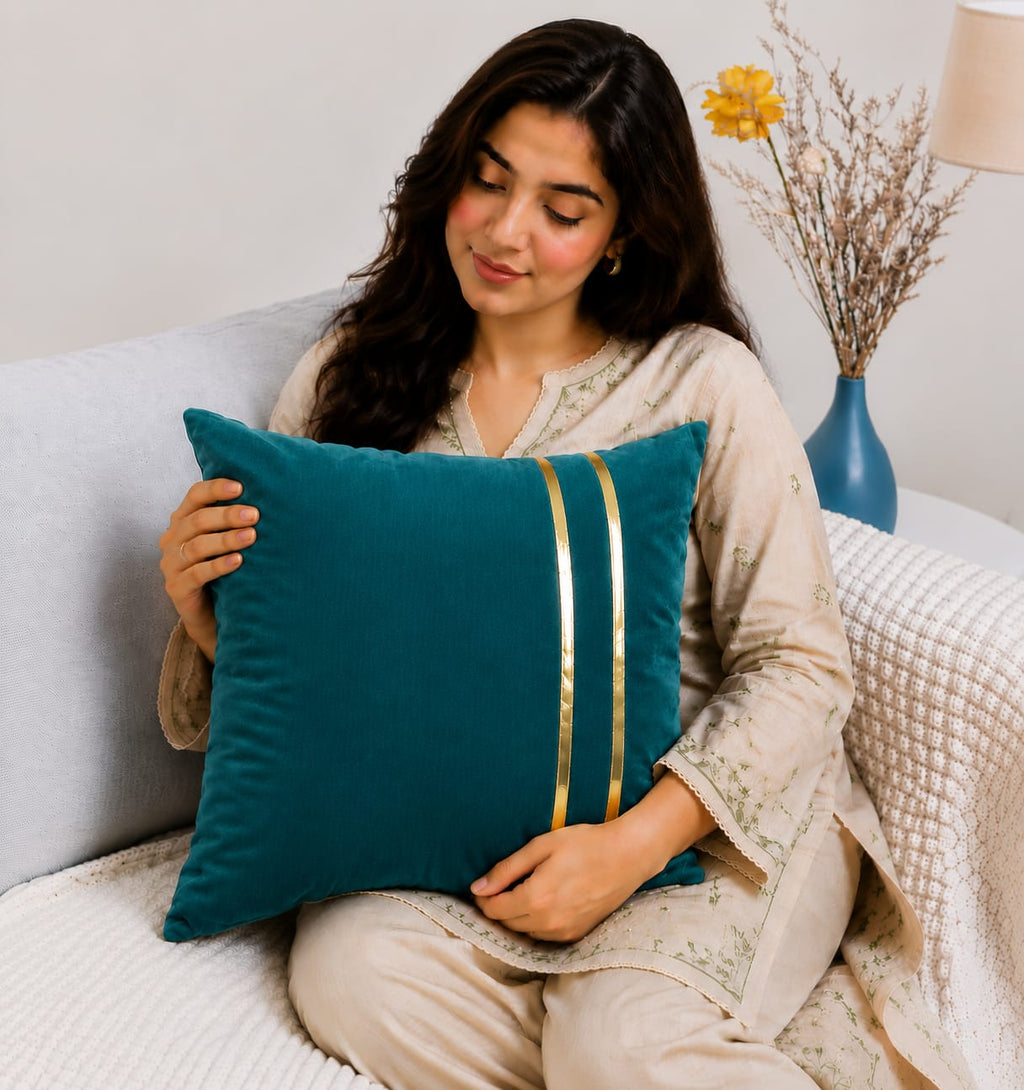 Golden Stripe Laser Cut Velvet Cushion Covers