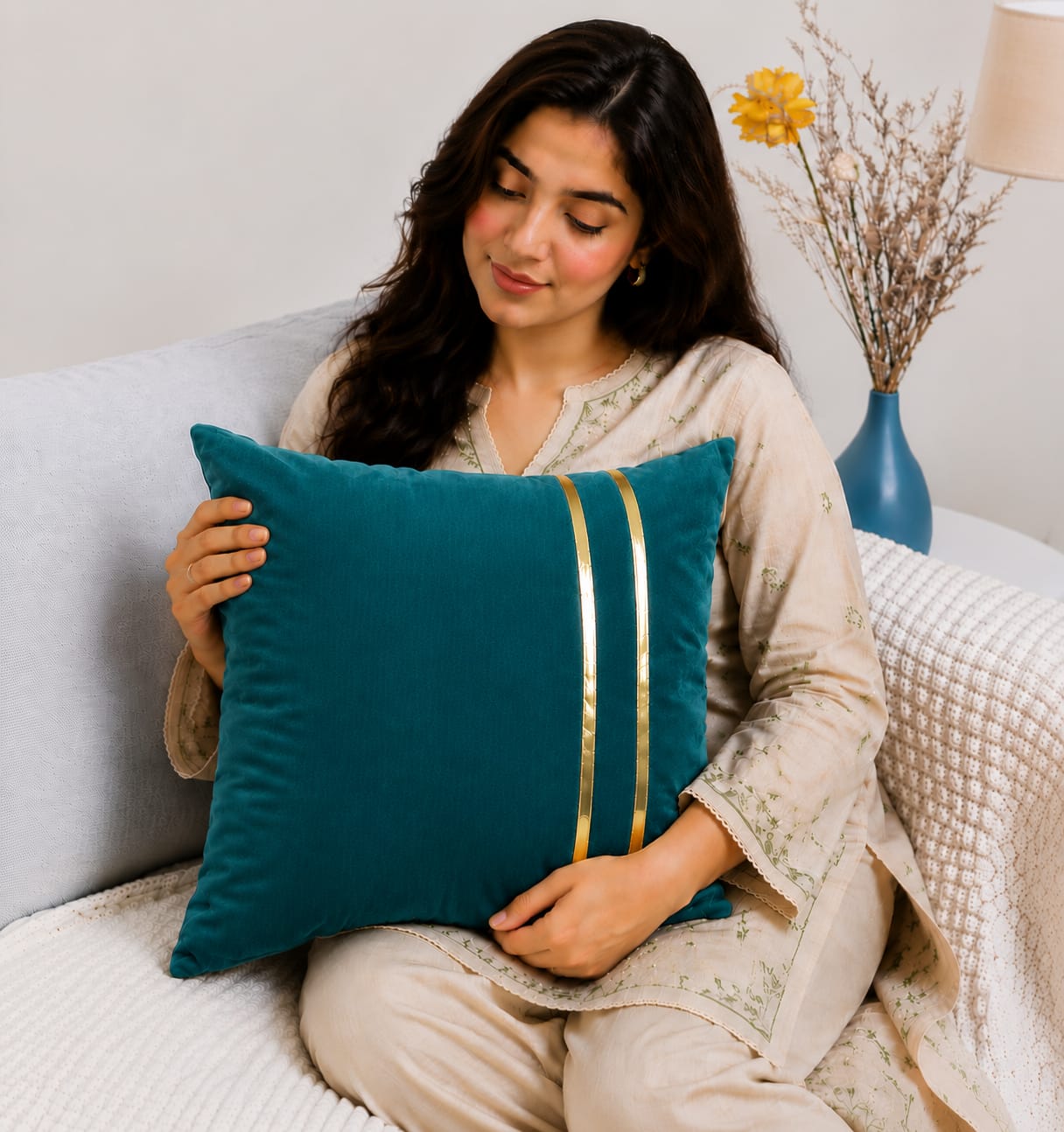 Golden Stripe Laser Cut Velvet Cushion Covers