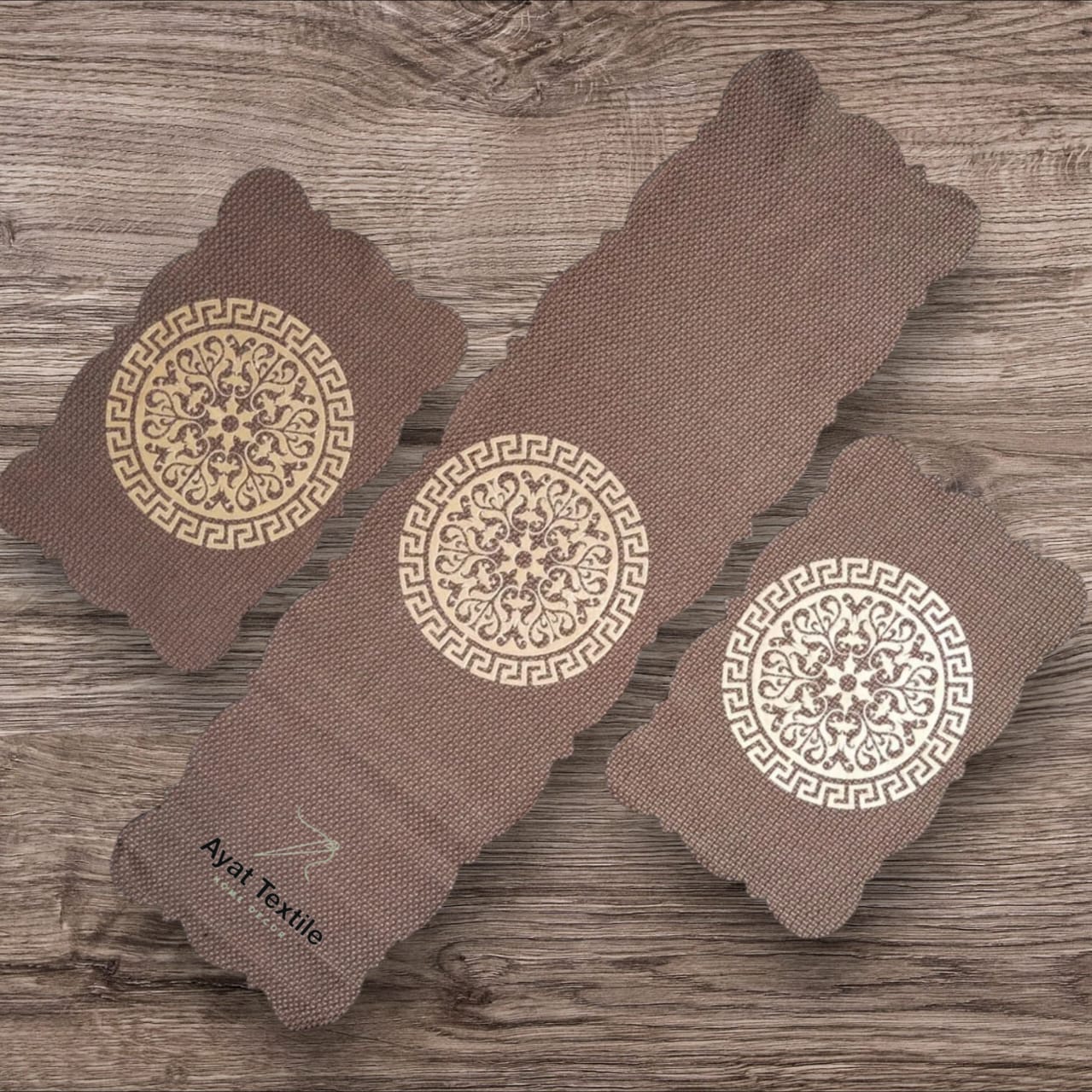 Brown 3 PCs Table Runner Set Jute fabric