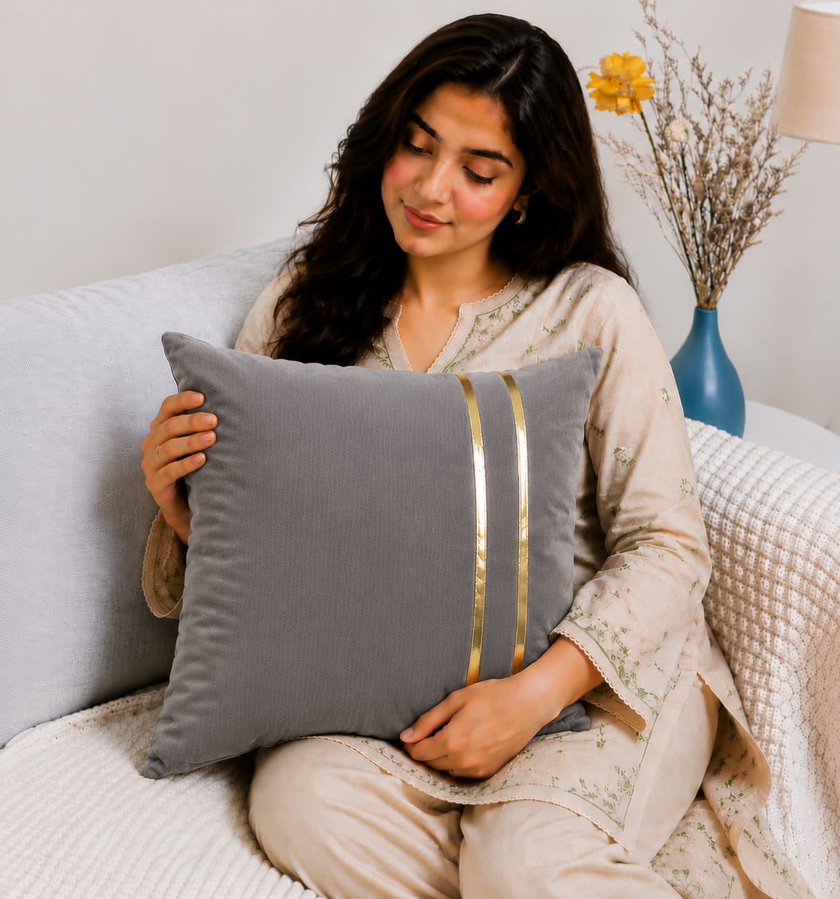 Golden Stripe Laser Cut Velvet Cushion Covers