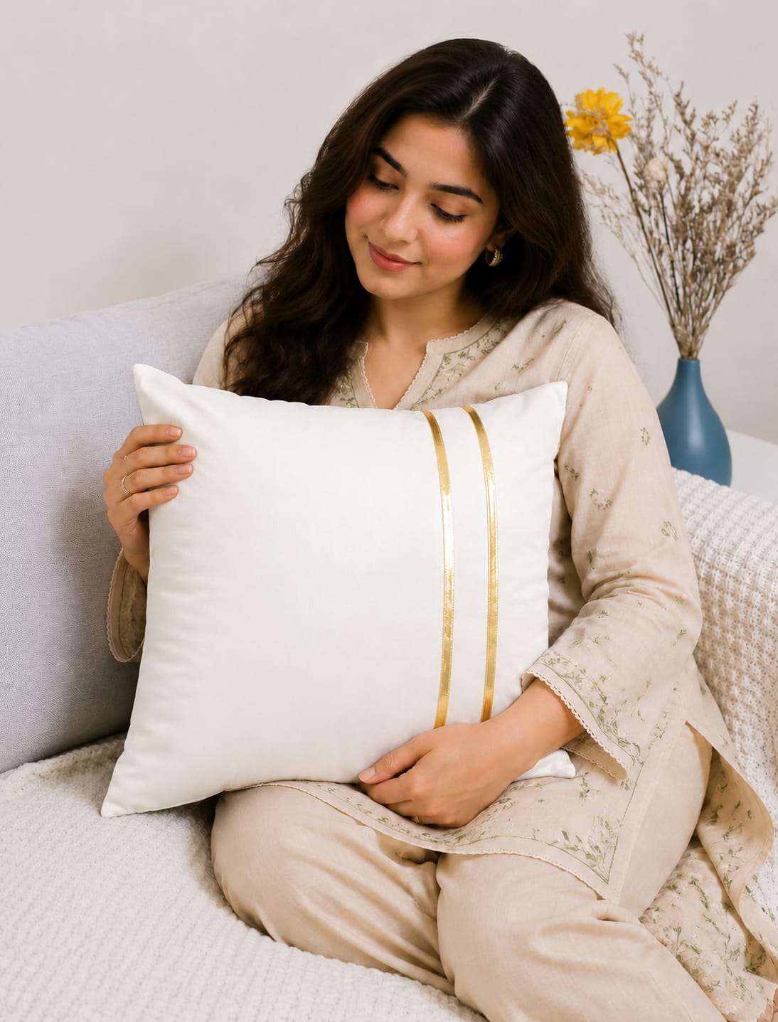 Golden Stripe Laser Cut Velvet Cushion Covers