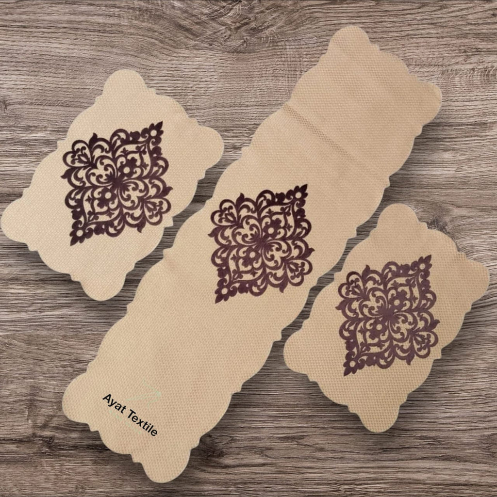 Beige 3 PCs Table Runner Set Jute Fabric