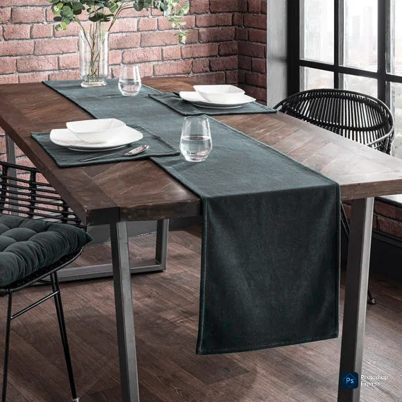 Grey Plain Velvet 3 PCs Table Runner Mats Set