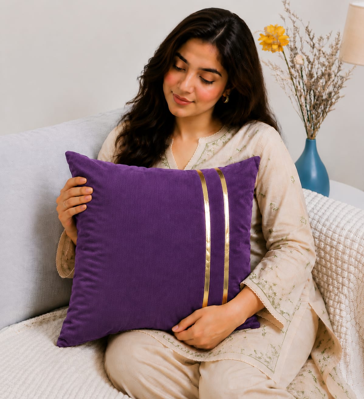 Golden Stripe Laser Cut Velvet Cushion Covers