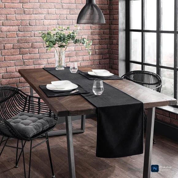 Black Plain Velvet 3 PCs Table Runner Mats Set