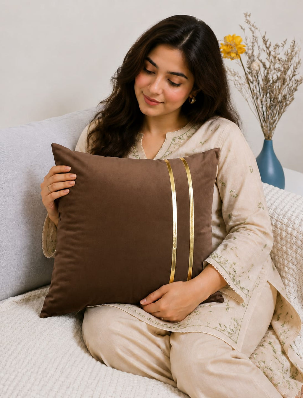 Golden Stripe Laser Cut Velvet Cushion Covers