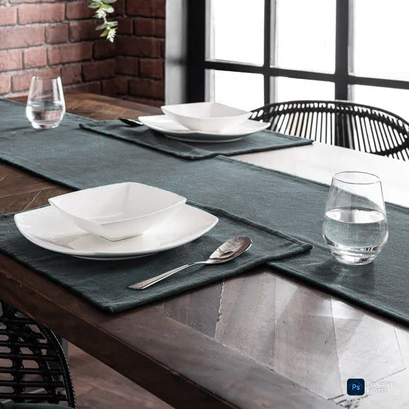 Grey Plain Velvet 3 PCs Table Runner Mats Set