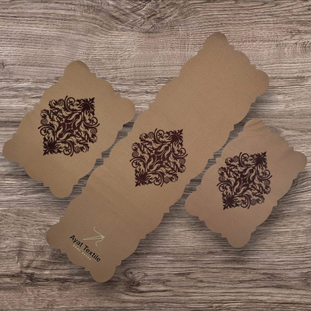 Golden 3 PCs Table Runner set Jute Fabric